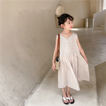 Lacquer Set Childrens Clothing Spring Summer New Pint Girl Linen Vest Skirt Day Department CUHK Children Cotton Linen Dress