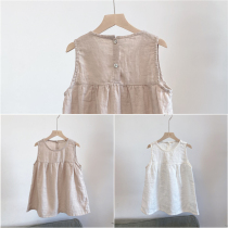 Lacquer Set Summer New Pint Children Dress CUHK Children Cotton Linen 100 Pleats Vest Girl Linen Sleeveless Blouse Casual Korean