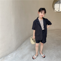 Lacquer Set Summer New Pint Children Clothing Children Linen Washed Coats Girls Cotton Linen Western-style Clothes With Japan South Korea