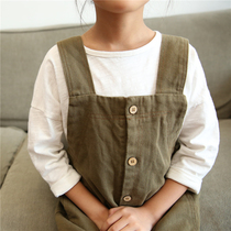 New mens and womens childrens bib pants Big childrens spring and autumn sling pants Korean version of childrens solid color cotton yarn card leisure
