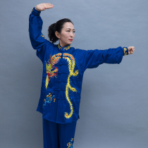 Yingchun Taiji sapphire blue embroidery Phoenix Taiji clothing real silk Women competition table performance clothing team practice clothing