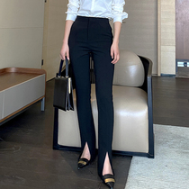 Black trousers womens straight tube high waist cut cut cut thin temperament 2021 new spring and autumn fall feeling suit pants
