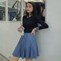 Long sleeve swimsuit female size fat mm sports students Conservative long skirt split flat corner covering belly thin hot spring new