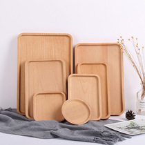 Creative Japanese wooden tray Wooden breakfast plate Snack cake Dessert Solid wood plate Round rectangular cup plate