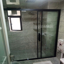 Black 304 stainless steel three-linkage door shower room one-shaped three-door bathroom partition glass sliding door customization