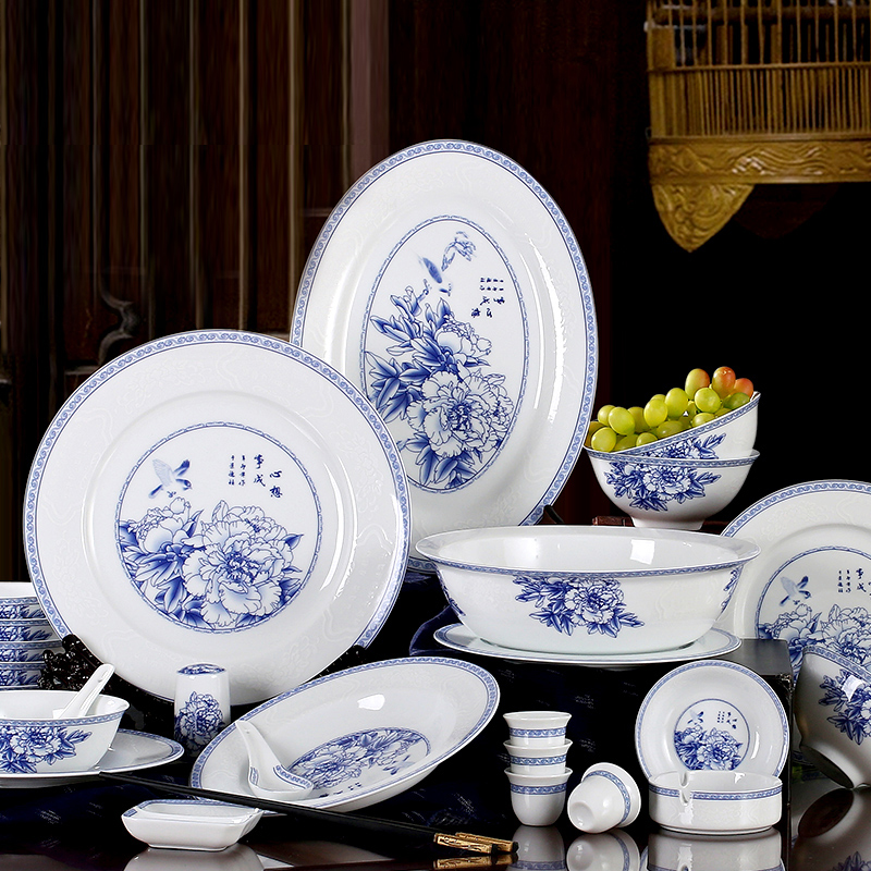 Red head suit household porcelain tableware ceramics 56 Chinese wind high - end dishes dishes jingdezhen ceramic bowl sets