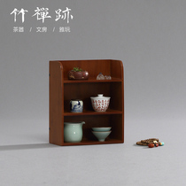 Bamboo Zen Tea Cup Teapot Storage Cabinet Eight Treasures Pavilion Solid Wood Antique Three-Layer Tea Rack Small Tea Rack Antique Rack Exhibition Rack