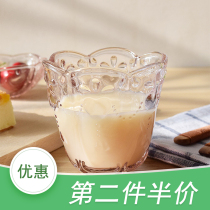 Korean Peach Hearts Petal Water Glass Transparent Womens Glass Cups Creative Drink Cup Cute Dessert Cup Home Yogurt Cup