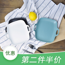 Pure Color Matt Double Ear Dish Square Dinner Plate Creative Ceramic Plate Nordic Dessert Cake Fruit Dish Home Dish