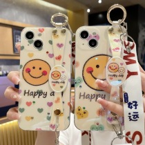 Applicable apple 13Promax smiley face phone shell iphone12 wrist hanging rope protective sleeve 11 XR housing XS