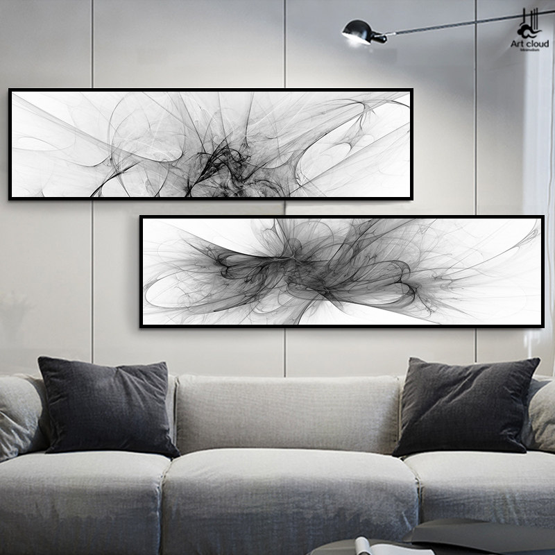 北欧ins家居布艺画 创意抽象黑白客厅装饰画现代简约长条卧室挂画