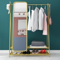Floor-to-ceiling bedroom Nordic ins light luxury household coat rack hanger Simple metal mirror One-piece full-length mirror