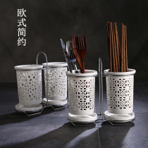 Ceramic chopstick holder Creative household drain chopstick tube Double chopstick basket Chopstick cage storage mildew shelf Chopstick box