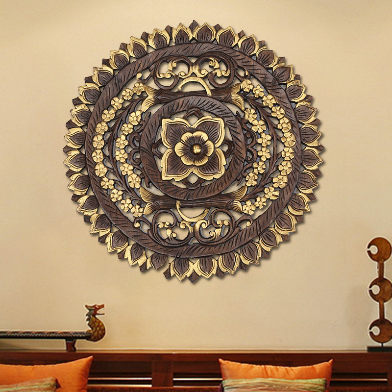 泰国装饰品东南亚居家饰品客厅玄关壁挂 泰式新古典实木雕花板_7折