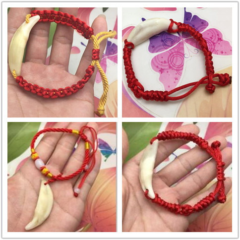 特价宝宝手链黑狗牙红绳编织纯手工情侣手链辟邪保平安藏獒牙真牙_7折