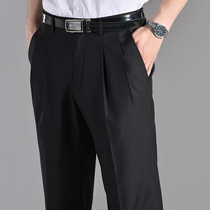 Double pleated trousers Mens summer thin high waist loose mens business trousers vintage suit pants Dad security pants