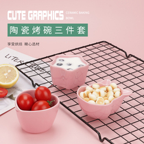 Ceramic shufflei baking bowl oven with heart-shaped cute pudding cup double skin milk baking tool household dessert bowl