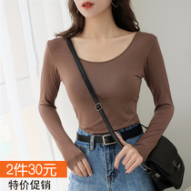 Round neck bottoming womens modal thin top collar long sleeve T-shirt size repair outside wear base shirt