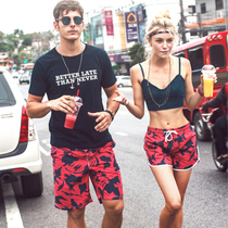 Beach pants anti-embarrassment boxer swimming trunks mens quick-drying couple seaside vacation suit flower shorts women can go into the water