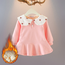 2021 new girls autumn and winter plus velvet clothes baby girl 1-2-3 years old long sleeve coat baby Foreign style winter clothes