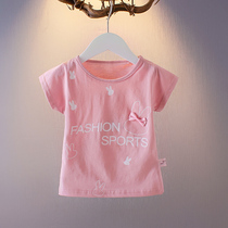2022 foreign air child clothing girl short sleeve T-shirt 1-2-3 year old female baby Summer blouse infant short sleeve summer load wave