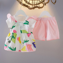 Girls foreign air short sleeve suit 2022 Summer new 1-2-3-year-old baby shorts for childrens summer kit Chaude 4