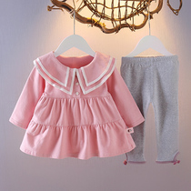 Female Baby Leisure Spring Two Sets 1-2-3 Years Old Baby Long Sleeve Clothes Girl Foreign Air Spring Dress Suit New Tide 4