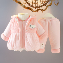 1-2 year-old girl winter cotton-padded three-piece set 0 female baby suit 6-12 months infant winter clothes