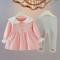 2021 new female baby autumn two-piece girl Autumn foreign style plus velvet set infant 1-3 years old clothes 4