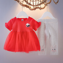 Summer girl foreign air suit 1-2-3 years old baby princess dress Two sets womens baby dress Chaoed Chaude 4