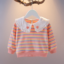 Female baby Yangqi Spring loaded blouses girl foreign air striped blouses baby blouses T-shirt spring girl clothes tide 1