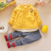 2021 autumn new girl foreign style plus velvet two-piece female baby baby autumn cotton suit children tide