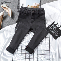 Tobacco gray jeans women high waist 2021 spring new elastic feet thin skinny tight pencil retro trousers tide