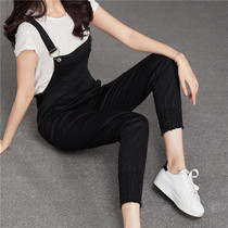 Black denim pants womens jeans loose ankle-length pants Korean skinny denim suspenders student jumpsuit