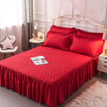 Korean version of the princess padded bed skirt single piece red skirt bed sheet bedspread thickened non-slip bed cover Autumn and winter protective cover