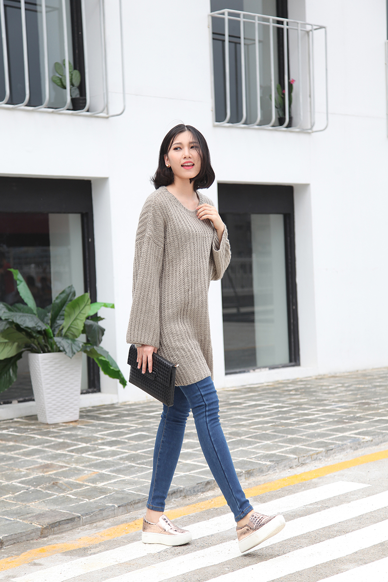 韩国马海毛粗针织毛衣蝙蝠袖女套头中长款连衣裙宽松慵懒日系甜美