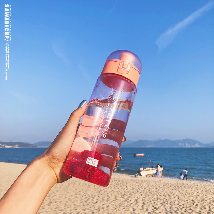 large capacity water cup handy cup plastic outdoor fitness kettle female student couple summer leak proof cup portable
