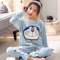 Childrens flannel pajamas autumn and winter thickened girls home clothes coral fleece suit autumn girls pajamas spring and autumn