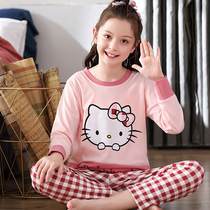 Girls pajamas Spring and Autumn cotton suit Long sleeve Childrens parent-child mother and daughter middle child baby little girl home clothes
