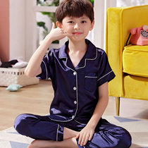 Childrens pajamas Summer boys air conditioning clothes Thin little boy baby summer ice silk short-sleeved trousers Home clothes