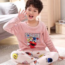 Winter Cartoon Childrens Pajamas Boys Thickened and Fleece Coral Fleece Kids Middle and Big Children Autumn and Winter Boys Suits