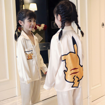 Childrens pajamas thin long-sleeved spring and Autumn girls princess ice silk home clothes Girls cute super cute suit air conditioning clothes