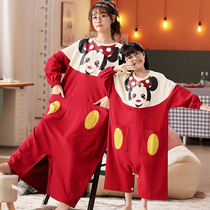 Childrens jumpsuit spring and autumn girls baby cotton nightdress parent-child mother and daughter long-sleeved pajamas little girl home service