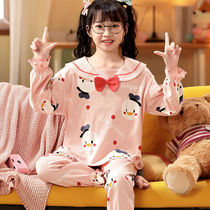 Childrens pajamas girls spring and autumn pure cotton long-sleeved thin suit summer little girl princess foreign style home clothes for big children