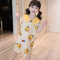 Childrens nightgown girls summer elementary school students cotton thin girl baby home clothes princess parent-child mother-daughter skirt