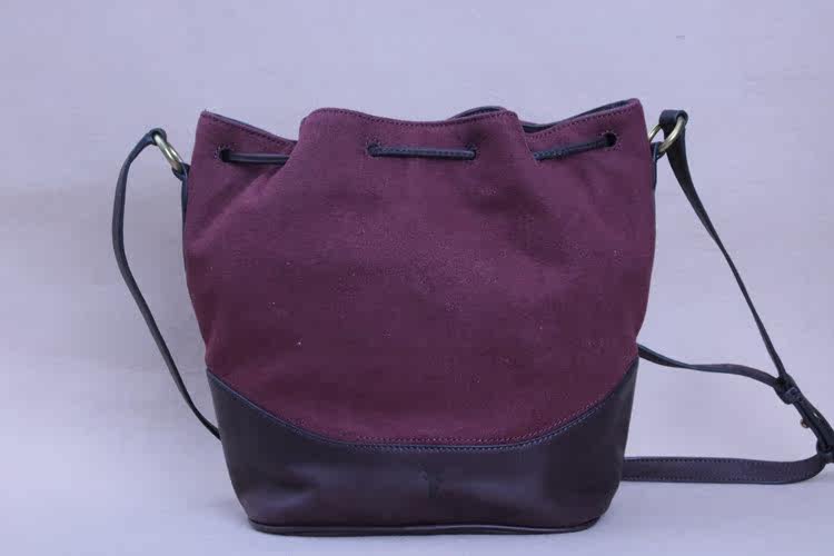 经典时尚翻毛牛皮抽绳水桶女包真皮女包