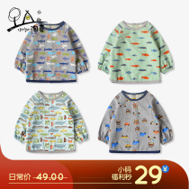 Baby gown childrens clothes clothing spring and autumn long sleeves baby clothes waterproof food clothes Rice pockets drawing aprons