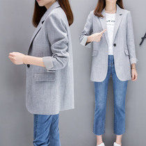 Net red small suit jacket womens Korean version loose 2021 spring and autumn new medium-long British style casual suit top tide