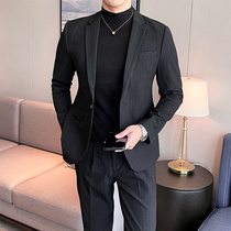 Suit Mens suit Han version S-up Striped Mens West Suit Groom Wedding Gown Bridegroom Ensemble Pro Dress Jacket