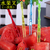 Transparent fruit fork bamboo fork cake fork two - pin fork disposable fruit needle plastic fruit sign